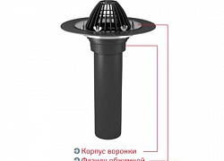 Воронка ТехноНИКОЛЬ с обжимным фланцем (Dвыпуска=110, hпатрубка=450, Dюбки=350, п/с=8л/с)